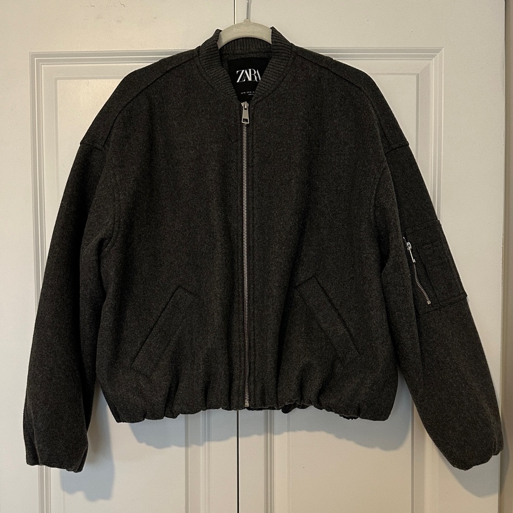 Zara Oversized Gray Bomber Jacket